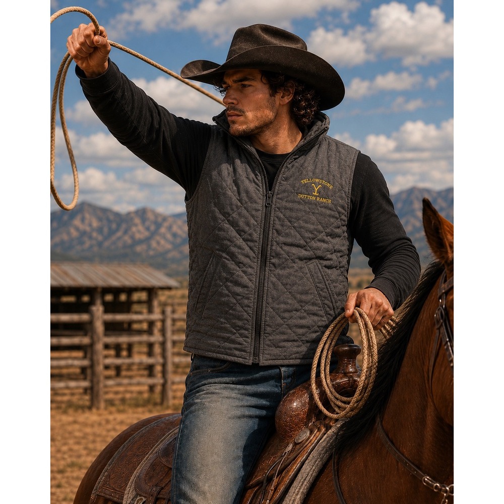 Yellowstone Dutton Ranch Mens Canvas Vest Black‎ 3XL Embroidered Western Zip Up
